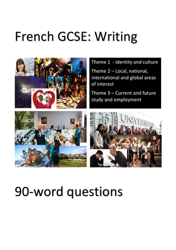New French GCSE - Writing exam: 90-word questions. Perfect for home learning.