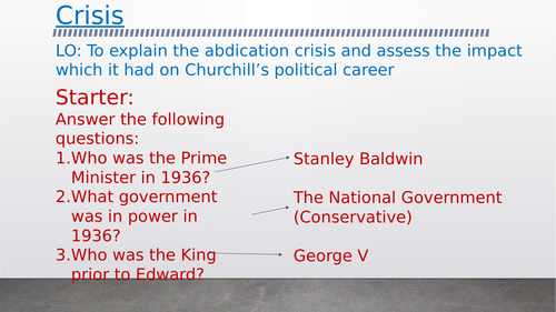 OCR A-Level History Unit Y113 - Lesson 4 - Abdication Crisis