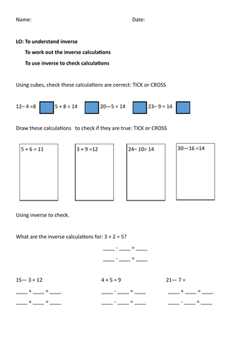 Year 3 INVERSE Teaching Addition and subtraction calculations using Inverse