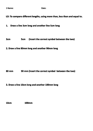 Year 3 Length  activities. Comparing lengths and problem solving activities with length