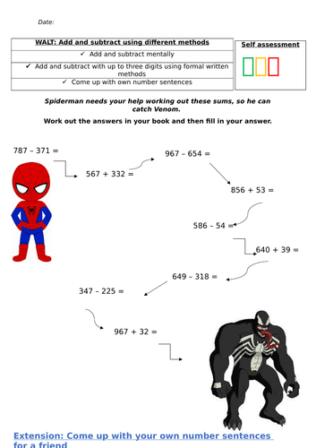 Addition and Subtraction Spider man based