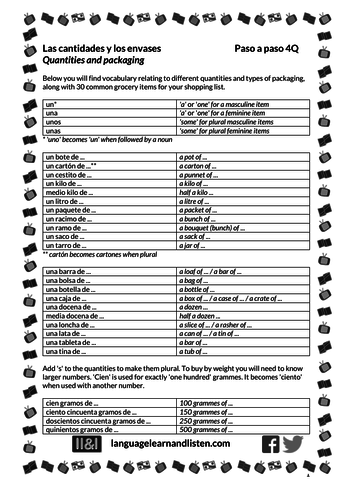 Las cantidades y los envases (Quantities and packaging)