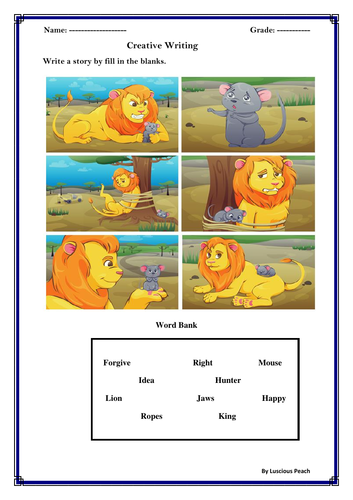 Lion and the Mouse story word bank and picture prompt