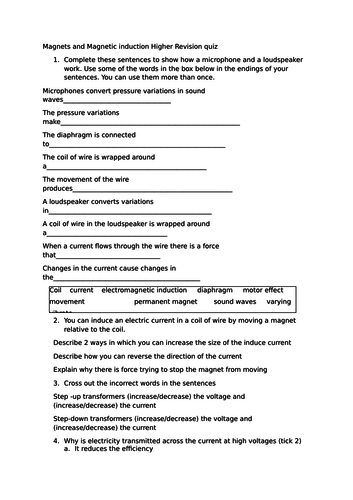 Edexcel 9-1 Physics Magnets and magnetic induction higher revision quiz