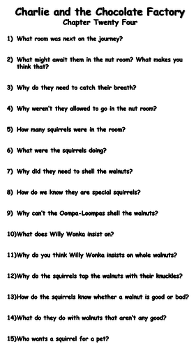Charlie and the Chocolate Factory - Chapter Twenty Four Reading Comprehension Questions