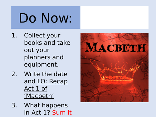 Macbeth: Act 1 Revision Lesson and Worksheet