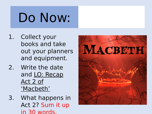 Macbeth: Act 2 Revision Lesson and Worksheet
