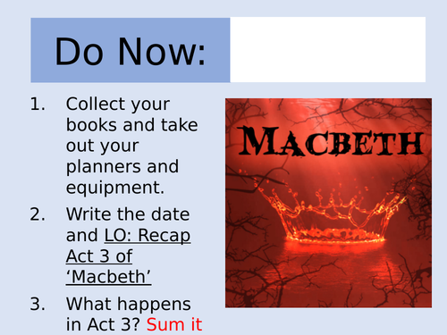Macbeth: Act 3 Revision Lesson and Worksheet