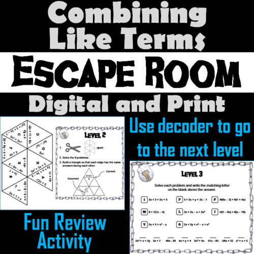 Combining Like Terms Escape Room Teaching Resources