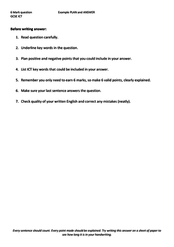 ICT GCSE Example 6 mark exam question written answer