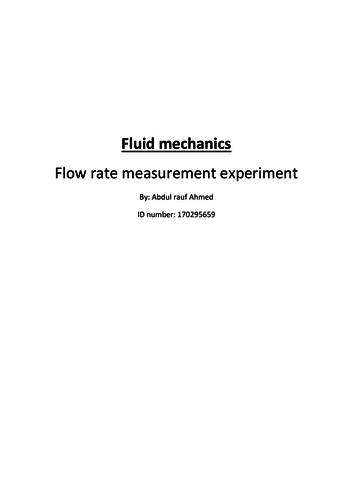 Chemistry Fluid mechanics - Flow rate measurement experiment