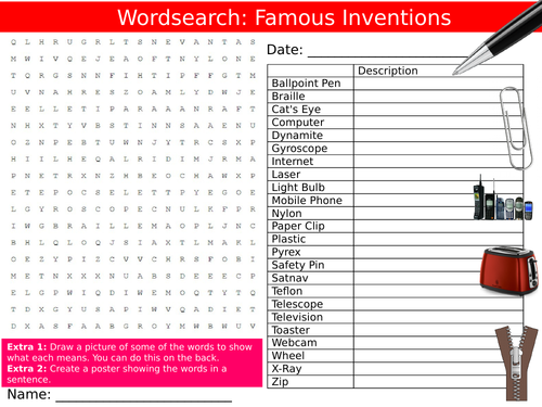 Famous Inventions Wordsearch Puzzle Sheet Keywords Settler Starter Cover Lesson Design Technology