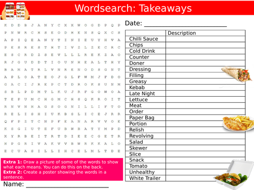 Takeaways Wordsearch Puzzle Sheet Keywords Settler Starter Cover Lesson Food Technology