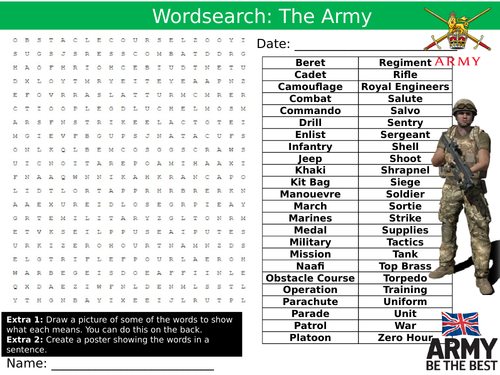 The Army Wordsearch Puzzle Sheet Keywords Settler Starter Cover Lesson Careers Jobs Military