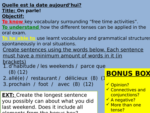 French Key Stage 4 Speaking lesson (photo description + dialogue)