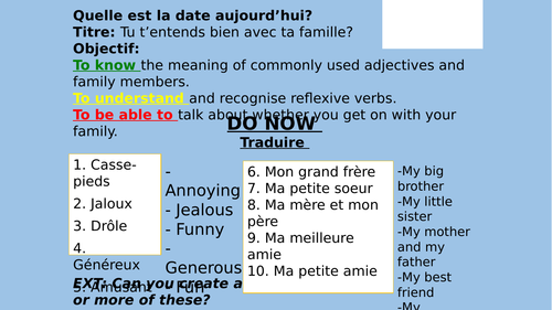 French KS4 Family lesson - Tu t'entends avec ta famille?