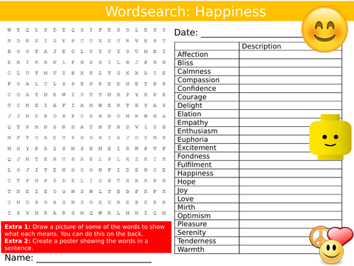 Happiness Wordsearch Puzzle Sheet Keywords Settler Starter Cover Lesson Emotions & Feelings