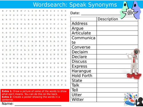 Speak Synonyms Wordsearch Puzzle Sheet Keywords Settler Starter Cover Lesson English Speaking