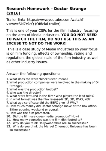 Doctor Strange CSP - AQA GCSE Media Studies - Film Industry Close Study Product