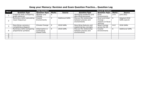 Geog your Memory... skills and content based exam questions