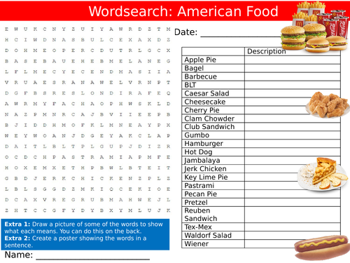 American Food Wordsearch Puzzle Sheet Keywords Settler Starter Cover Lesson Technology
