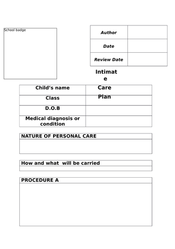 Intimate care plan