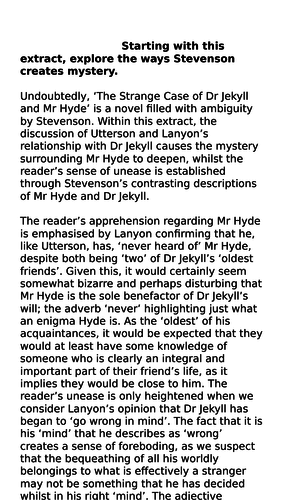 Top Level GCSE English Literature Essay 'The Strange Case of Dr Jekyll and Mr Hyde'