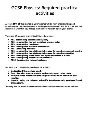 AQA Physics Required Practical Booklet | Teaching Resources