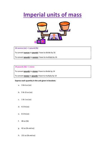 Imperial units of mass worksheet with answer key.