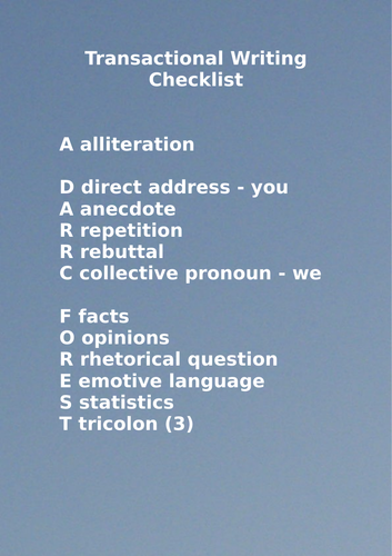 GCSE Transactional Writing Checklist