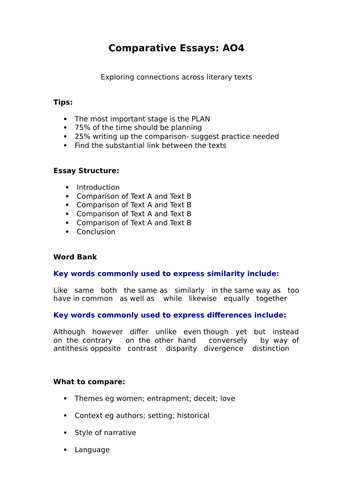 A level English Literature Comparison Workshop
