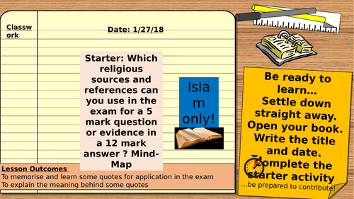 AQA 9-1 Religious Studies. Using Quotes/ Answering Q3and4/ Islam keywords