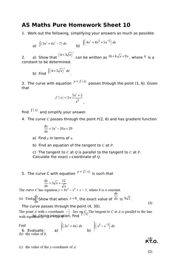 Homework on Integration