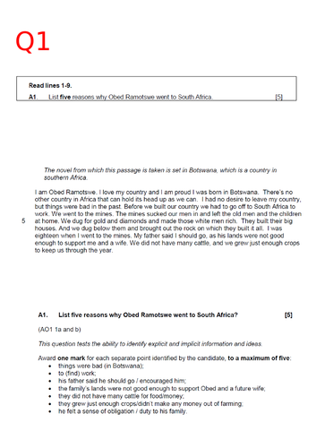 EDUQAS GCSE English Language Paper 1 - Model answers bundle