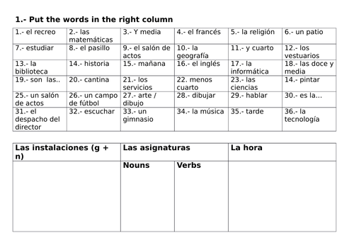 Mi instituto - Facilities, school subjects and time