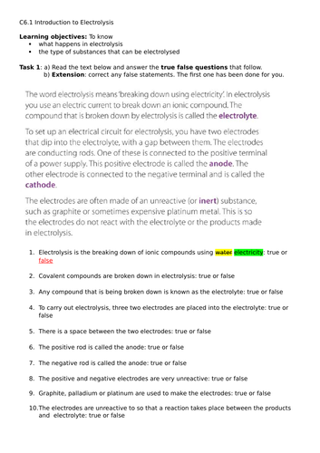 C6.1 Intro to Electrolysis