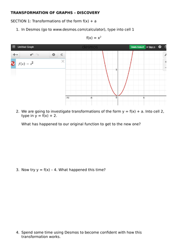 Transformation Of Graphs Discovery Using Desmos Teaching Resources