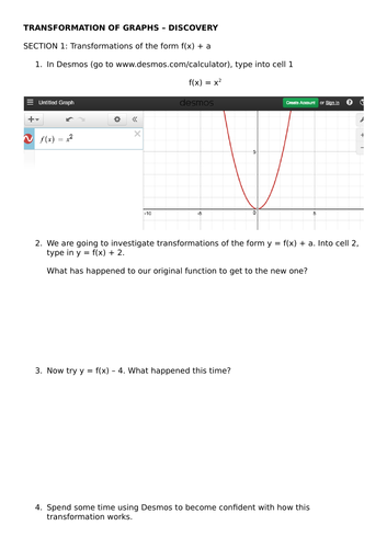 Transformation of Graphs  - Discovery using Desmos