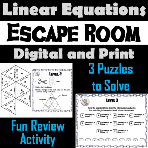 Linear Equations Game Escape Room Math Activity Teaching Resources