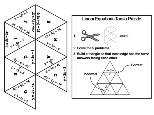 Linear Equations Game: Math Tarsia Puzzle