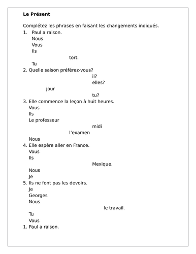 Present tense in French worksheet 4 | Teaching Resources