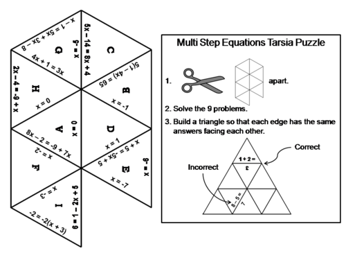 Solving Multi-Step Equations Game: Math Tarsia Puzzle