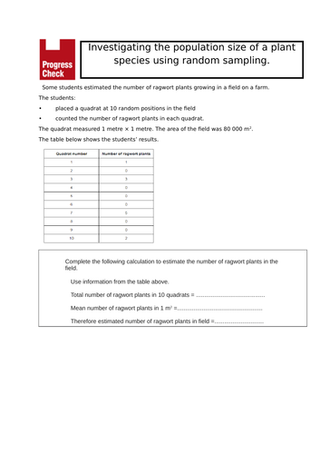 Field Investigations Required Practical Starter (skills)