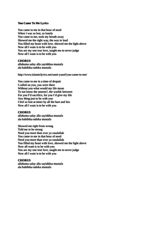 Song Comprehension Sami Yusuf You Came To Me Teaching Resources song comprehension sami yusuf you came to me