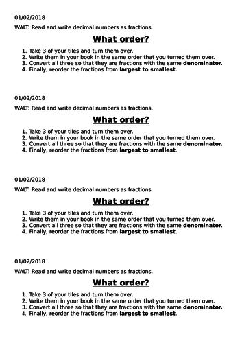 Converting & Ordering Fractions and Decimals