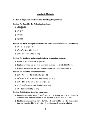 A-level Maths- Algebraic Methods