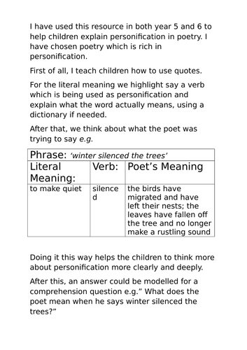 Explaining figurative language: personification