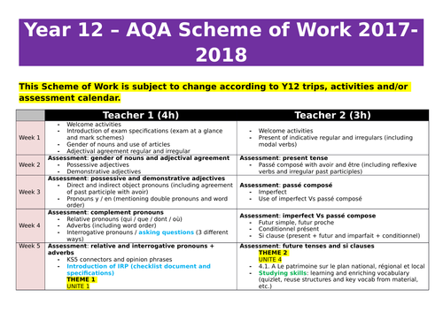 Year 12 Scheme of Work for AQA