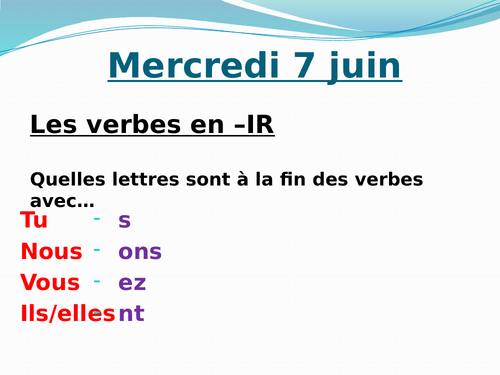 Verbes en -IR et -RE - lessons