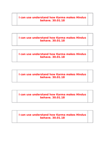 RE Hinduism Year 2 - To understand how Karma makes Hindus behave. Sorting activity.